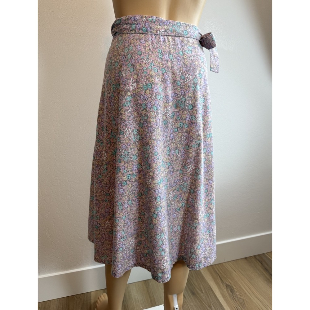 Vintage Floral Wrap Midi Skirt Sz 8 Womens Cottagecore Prairie Ditsy Floral Boho - Picture 6 of 10